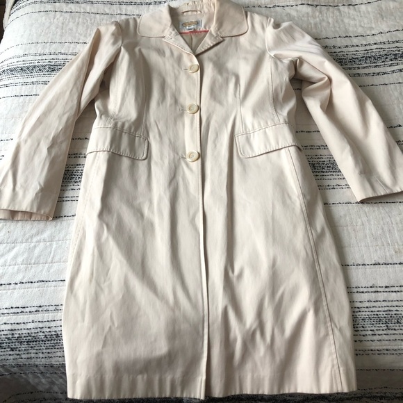 Vintage Talbots Womens Cream Collar Preppy Trench Raincoat Coat Large - Picture 2 of 10